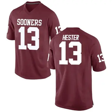 J.J. Hester Men's Oklahoma Sooners Crimson Football College Jersey - Game