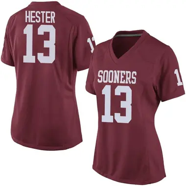 J.J. Hester Women's Oklahoma Sooners Crimson Football College Jersey - Game